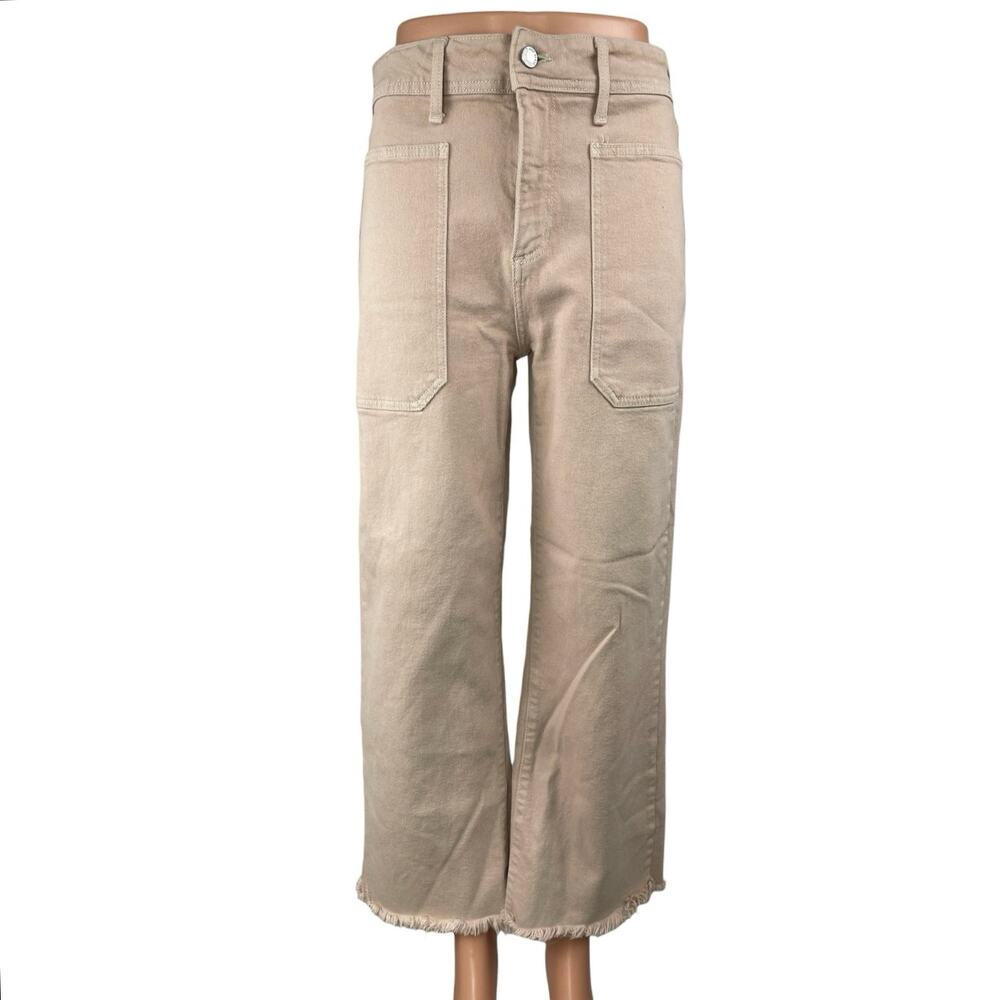 Just Black Denim JBD Womens Beige High Rise Frayed Hem Wide Leg Denim Jeans 27